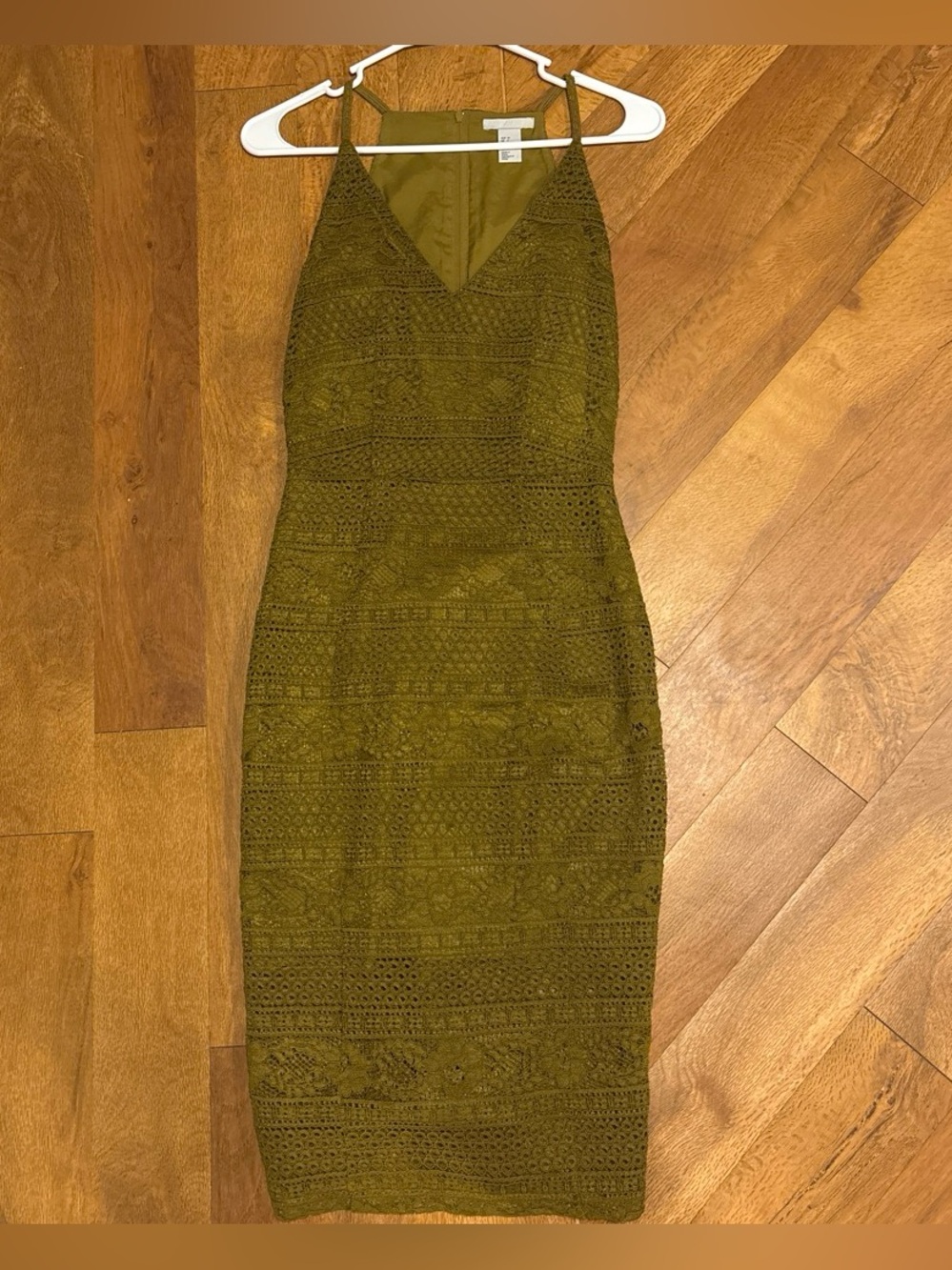 H&M Olive Lace Midi Dress with Spaghetti Straps